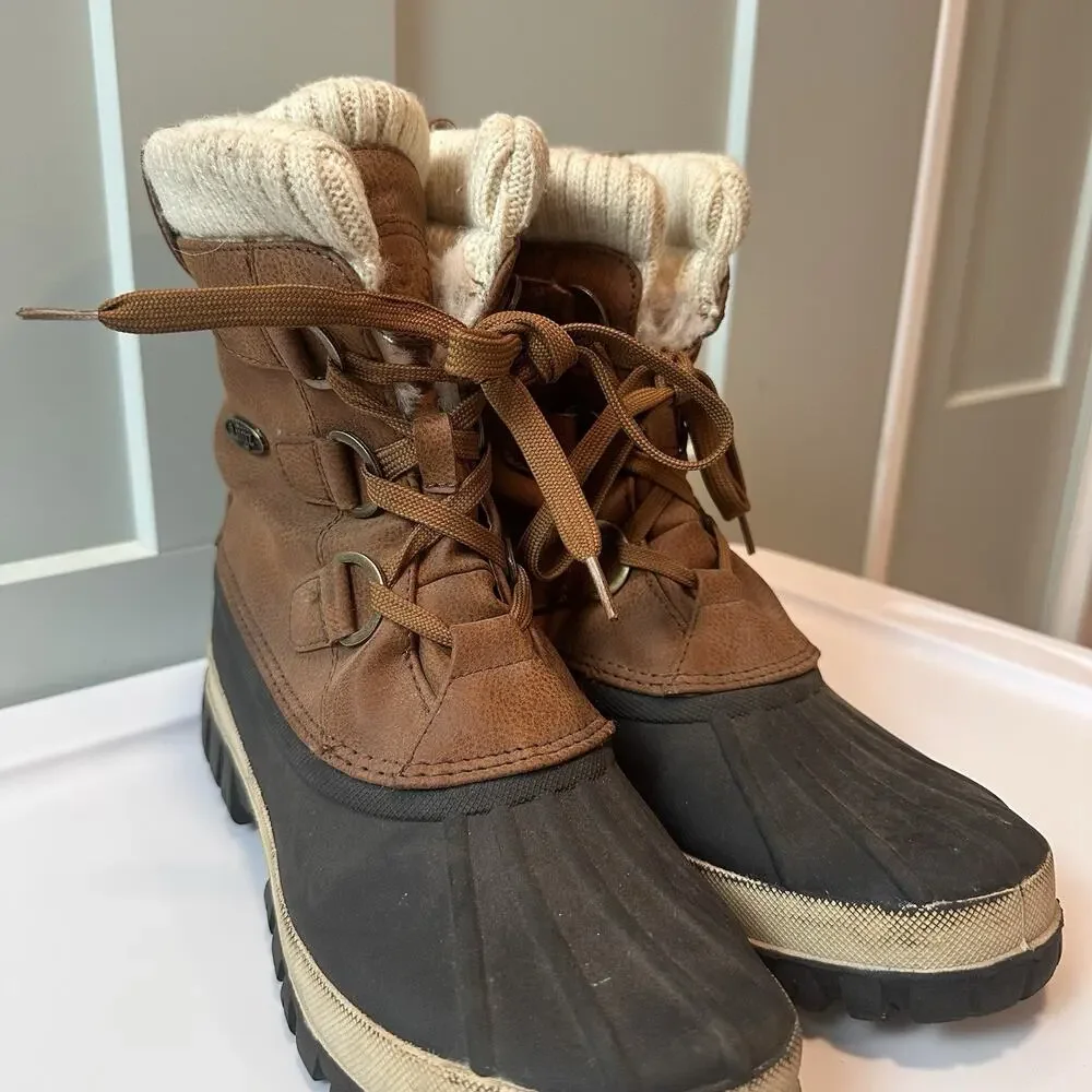 Lugz Stormy Womens 8.5 Brown Duck Boots Faux Fur Lined Lace Up Winter Snow